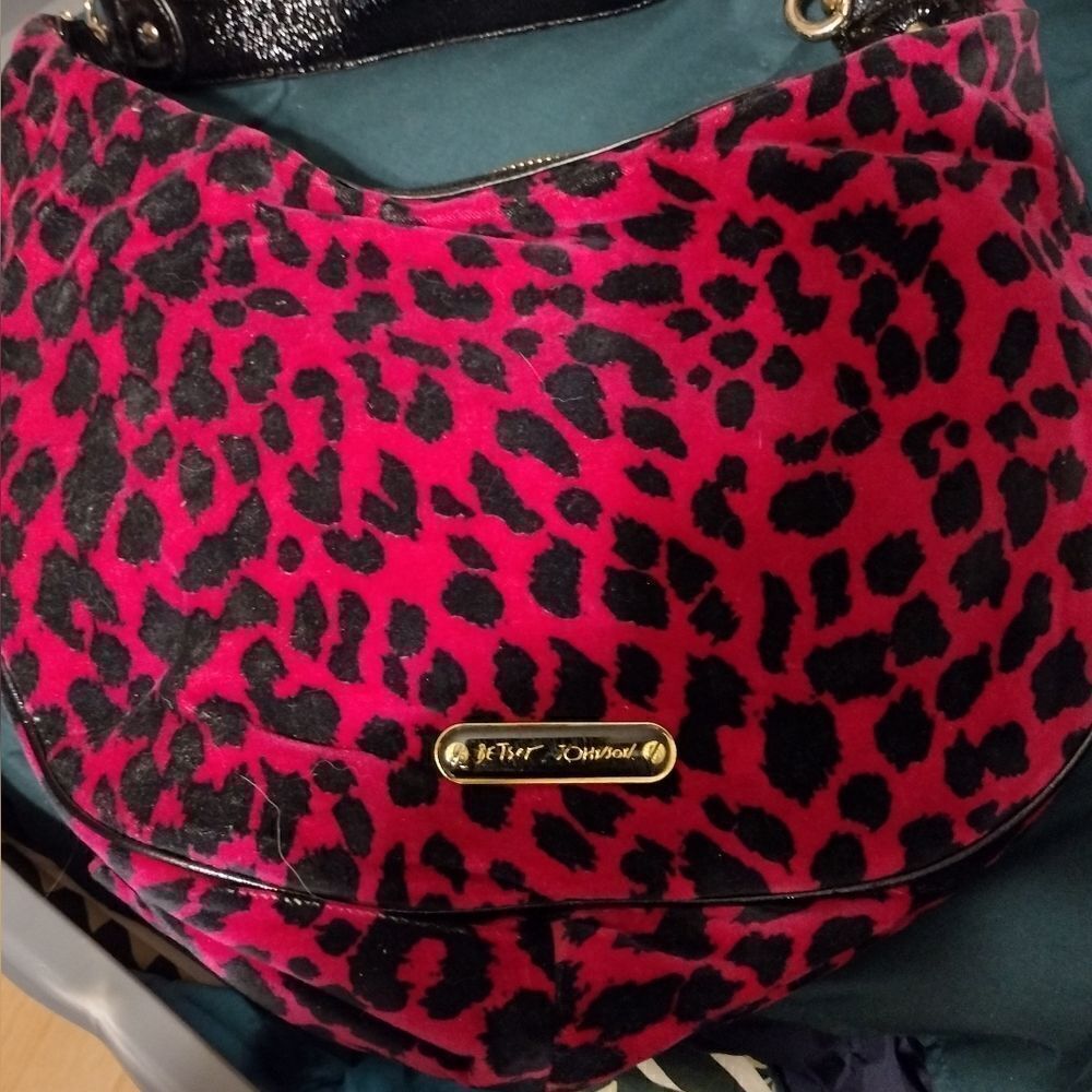 Betsey Johnson Hottie Spottie velour hobo bag